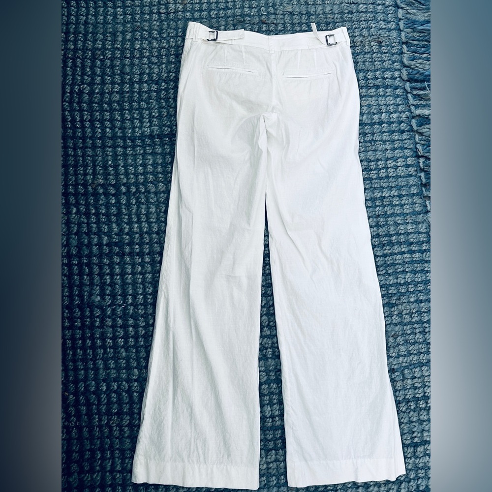 Vince Women’s White Linen Cotton Straight Leg Trousers - Picture 3 of 14
